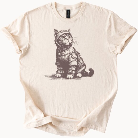 Gildan Tops - Space Cat T-Shirt Astronaut Kitten Tee Cosmic Feline Top